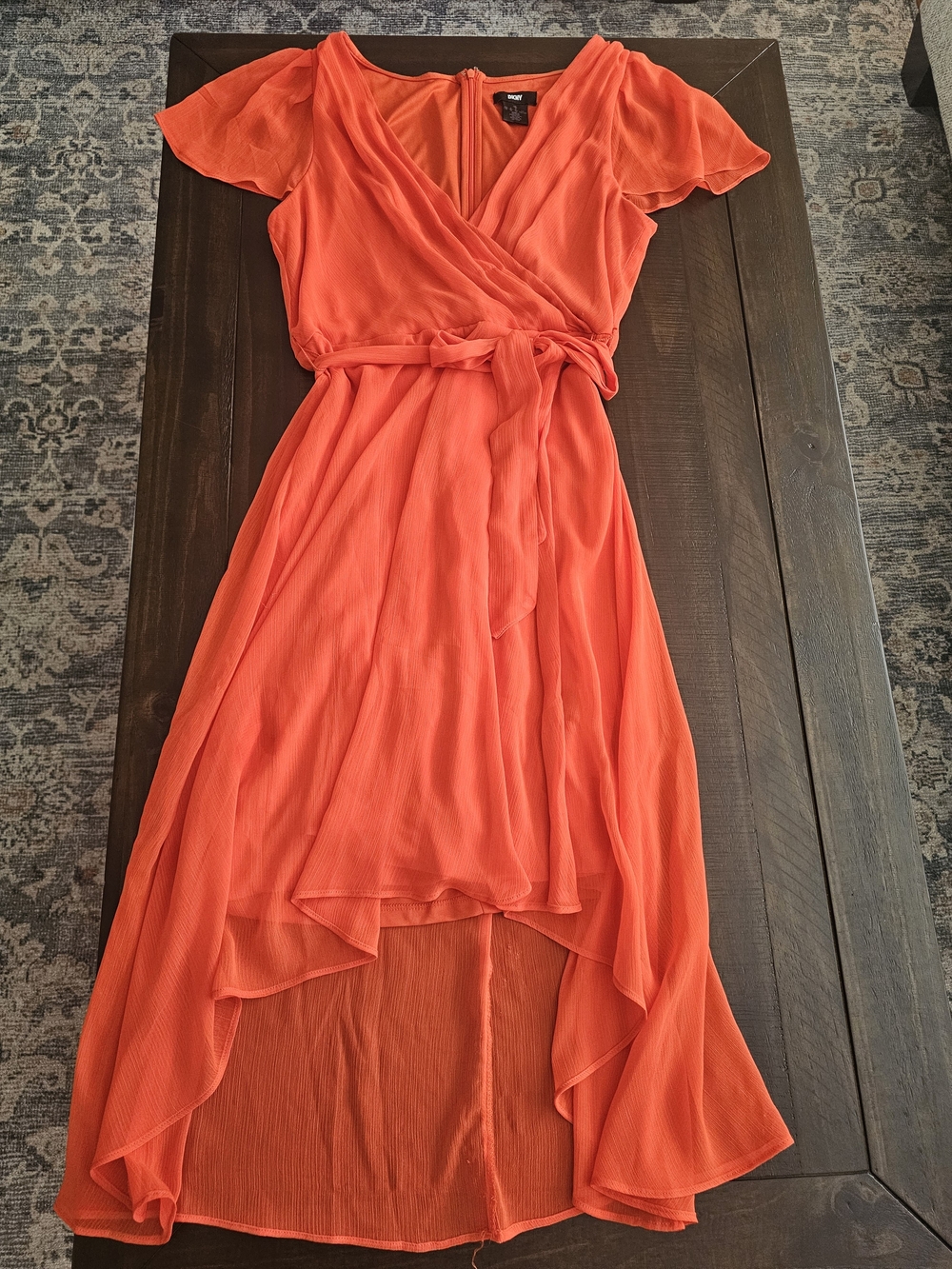 DKNY Coral-Orange High-Low Wrap Dress